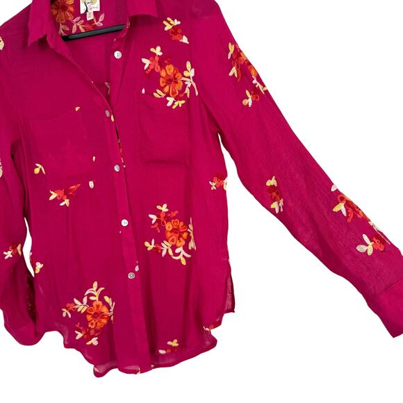Anthropologie Fig & and Flower Small Pink Boho Bohemian Blouse Shirt Top Floral - Picture 6 of 10